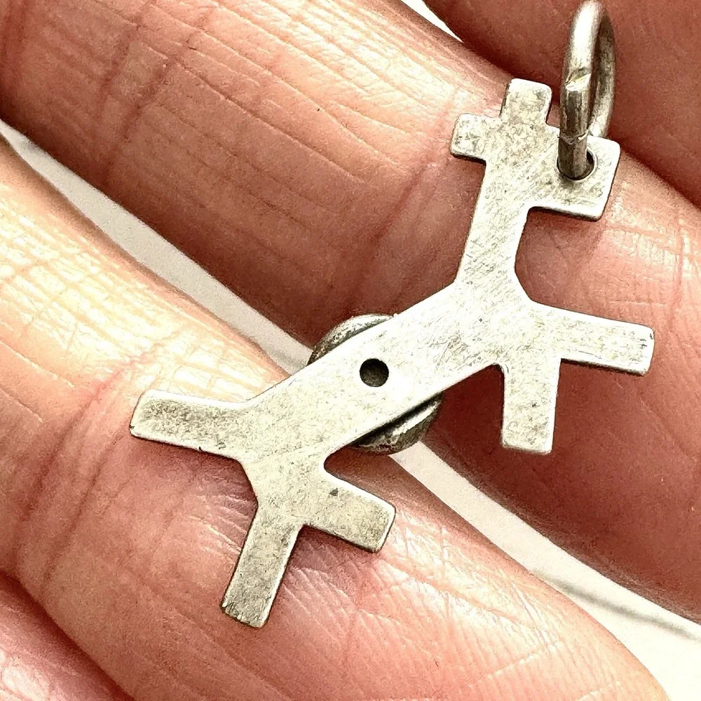 VTG Navajo Dog‎ Horse Turquoise Tiny Pendant Harvey Era Sterling Charm Native
